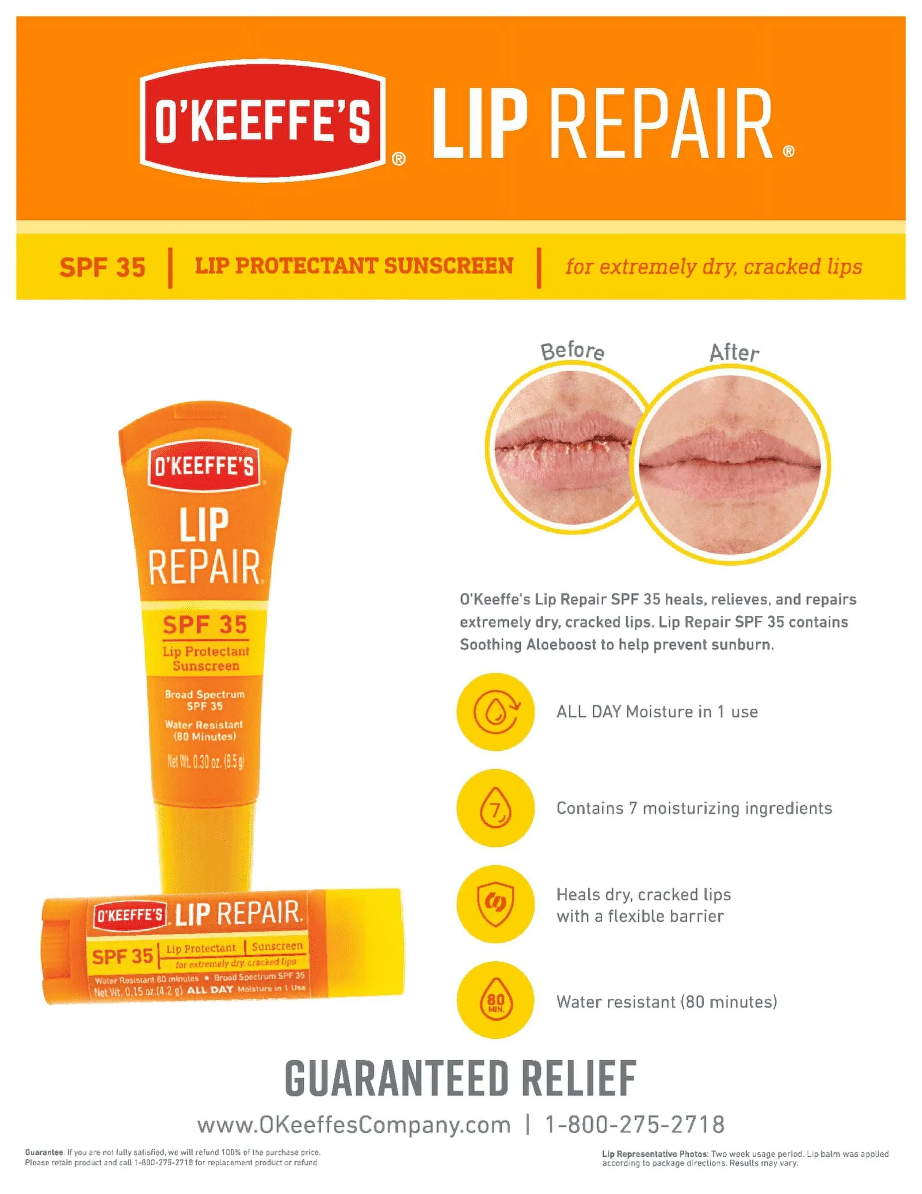 O'Keeffe's SPF 35 Lip Repair, 0.15 oz., Single Stick, Pack of 1, Balm