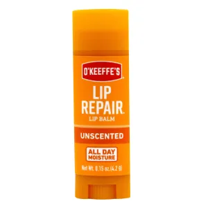 O'Keeffe's Unscented Lip Repair Lip Balm Stick, Unflavored, All Day Moisture, Soothes Dry Cracked Lips, 0.15 oz/4.2g, (Pack of 1), K1700115