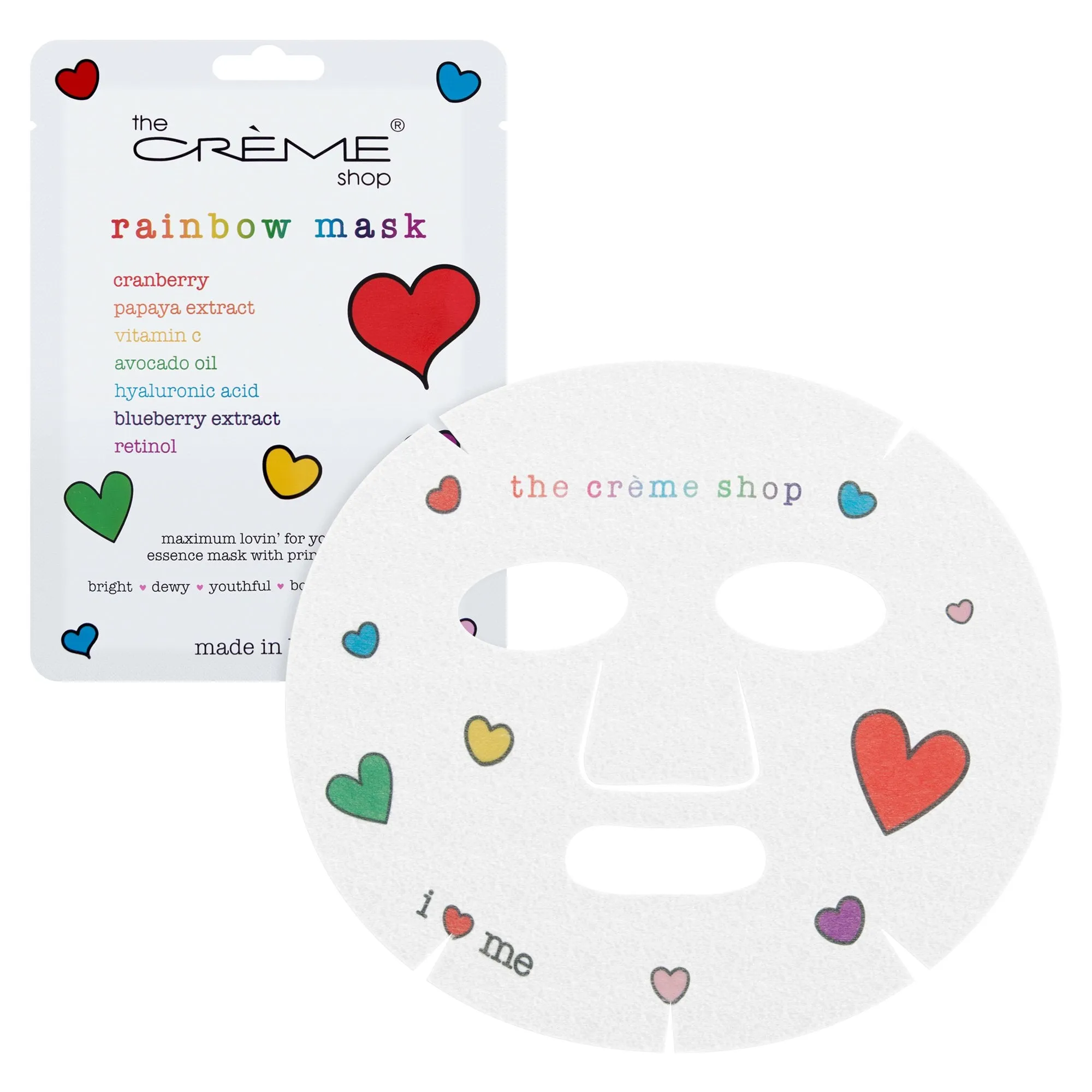 Rainbow Face Mask Printed with Rainbow Hearts