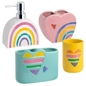 Rainbow Hearts 4-Piece Bathroom Accessory Set