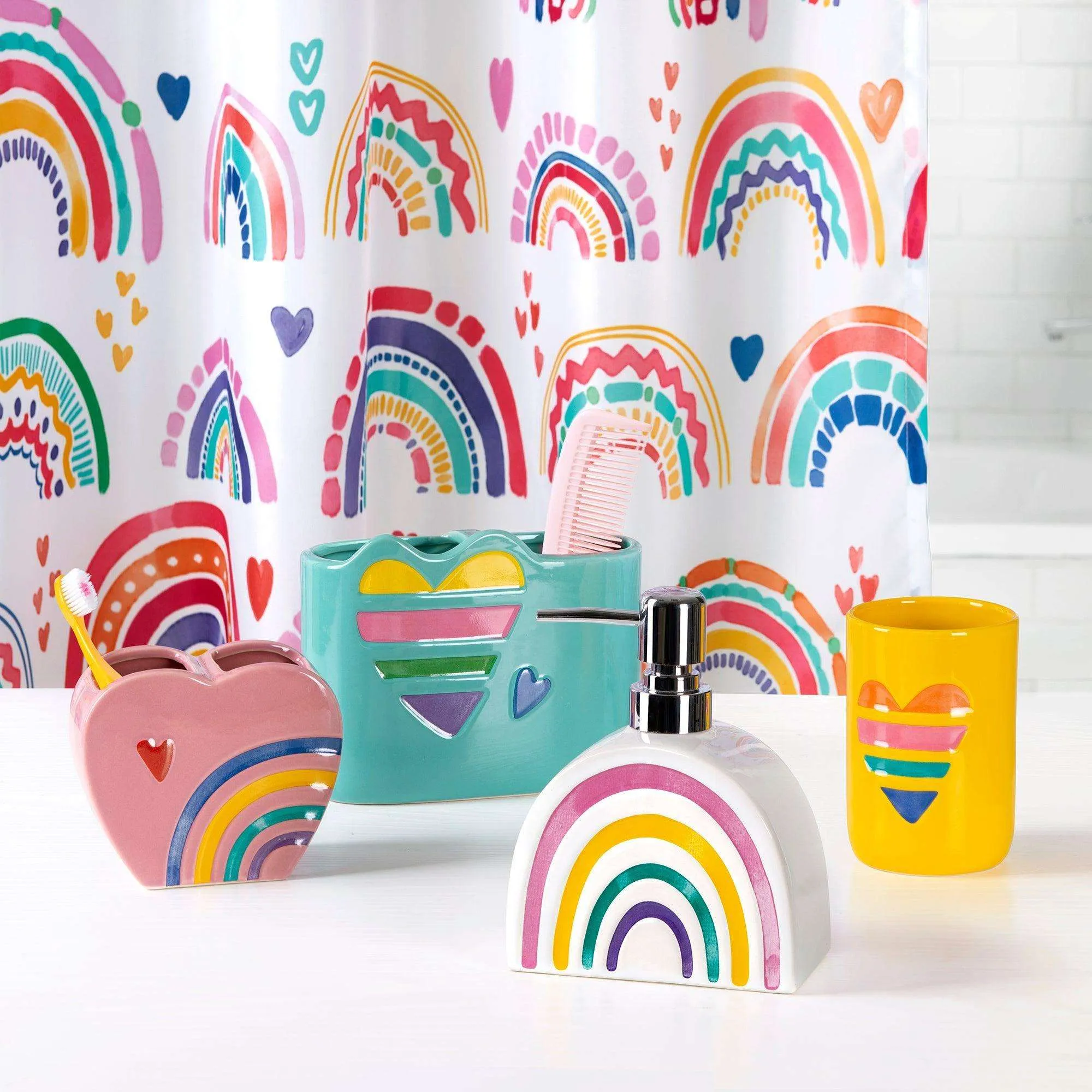 Rainbow Hearts 4-Piece Bathroom Accessory Set