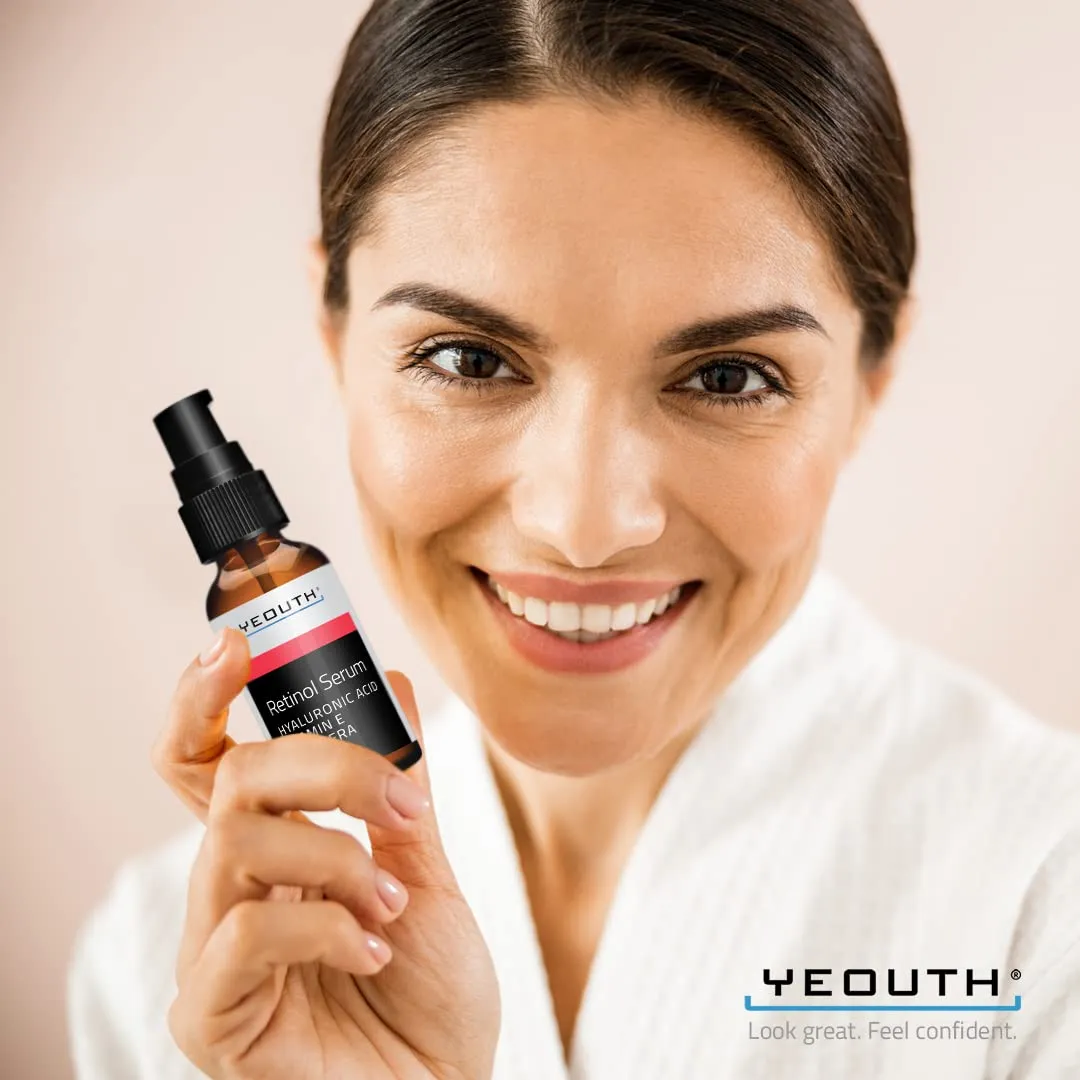 Retinol Serum 2.5% with Hyaluronic Acid, Aloe Vera, Vitamin E - Boost Collagen Production, Reduce Wrinkles, Fine Lines, Even Skin Tone, Age Spots, Sun Spots - 1 fl oz - Yeouth … (1oz)