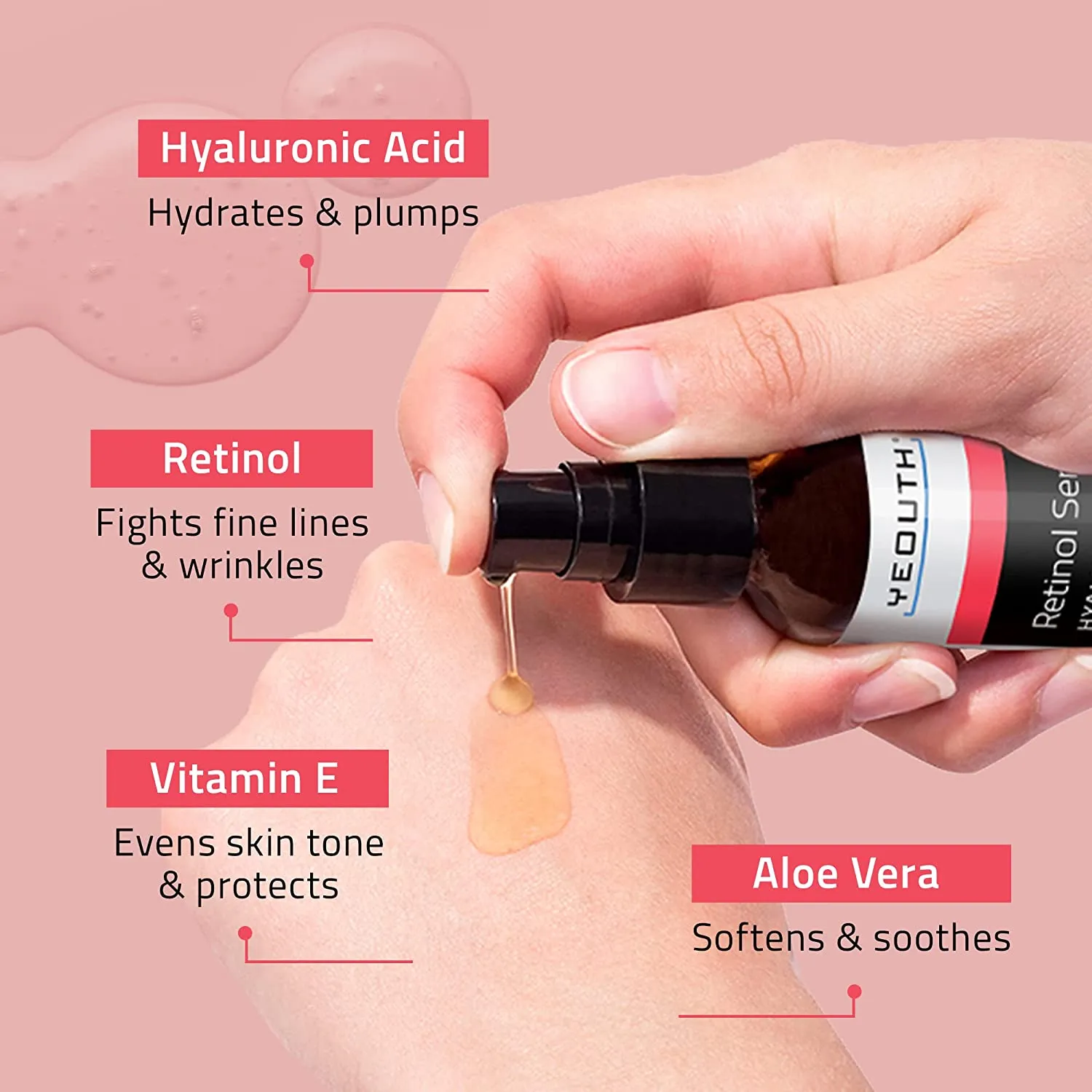 Retinol Serum 2.5% with Hyaluronic Acid, Aloe Vera, Vitamin E - Boost Collagen Production, Reduce Wrinkles, Fine Lines, Even Skin Tone, Age Spots, Sun Spots - 1 fl oz - Yeouth … (1oz)