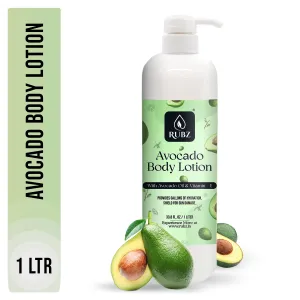 Rubz Avocado Body Milk with goodness of Pure Avocado Oil 1 Kg | Bulk Body Lotion 1 Litre | Best for Hotel, Spa, Salon