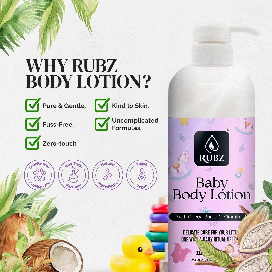 Rubz Baby Body Lotion with Goodness of Cocoa butter & Vitamin-E 5 kg | Bulk Body Lotion 5 Litre with Refillable 200g Jar | Best for Spa, Salon, Hotel