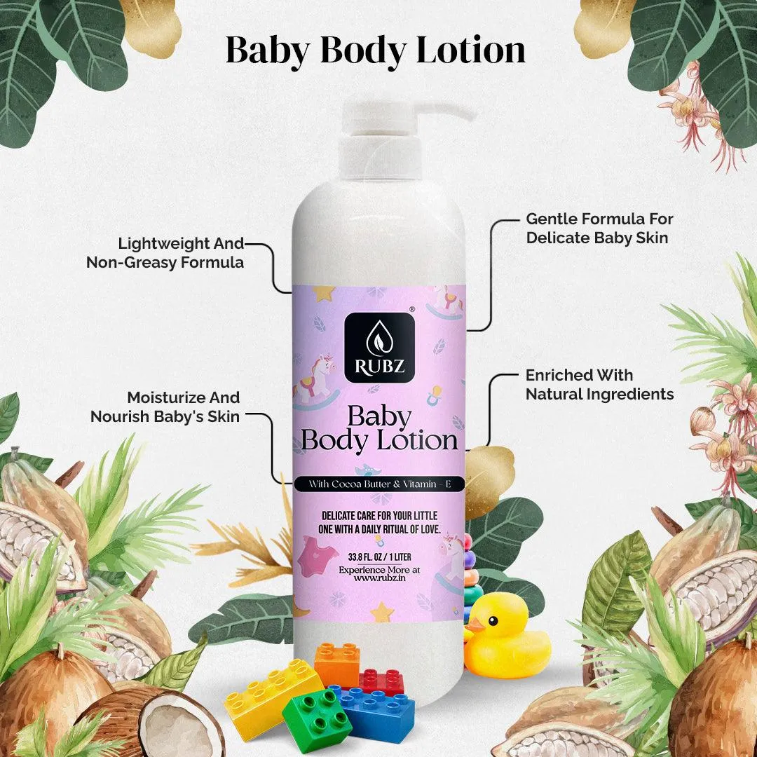Rubz Baby Body Lotion with Goodness of Cocoa butter & Vitamin-E 5 kg | Bulk Body Lotion 5 Litre with Refillable 200g Jar | Best for Spa, Salon, Hotel