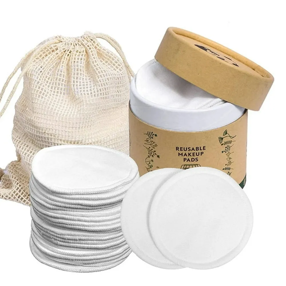 Set of 20Pcs Reusable Makeup Remover Pads Eco-Friendly Bamboo Cotton Pads White
