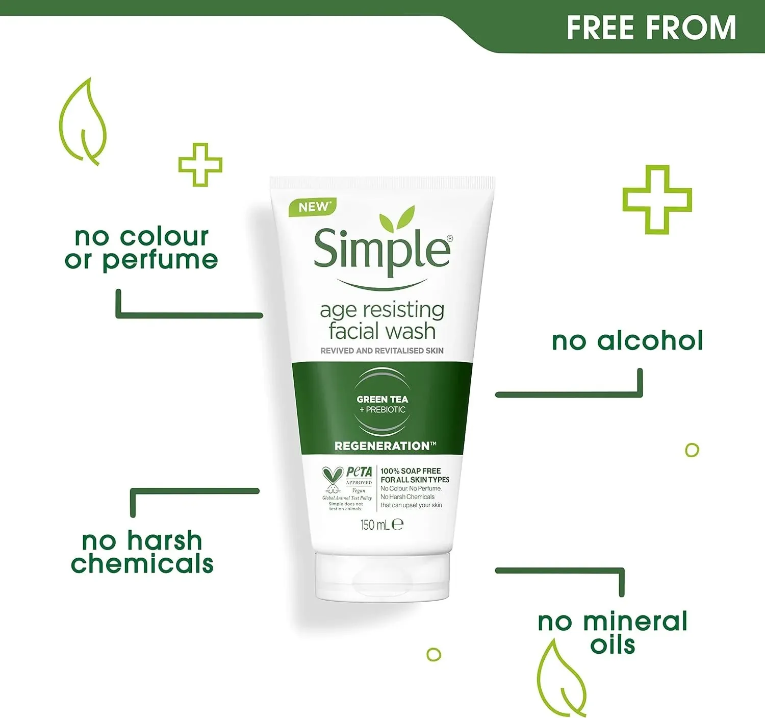 Simple - Age Resisting Face Wash Green Tea   Pre-Biotic 150ml