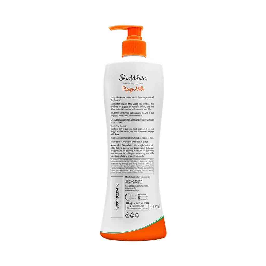 SkinWhite Papaya Milk Whitening Lotion with SPF10 - 500ml