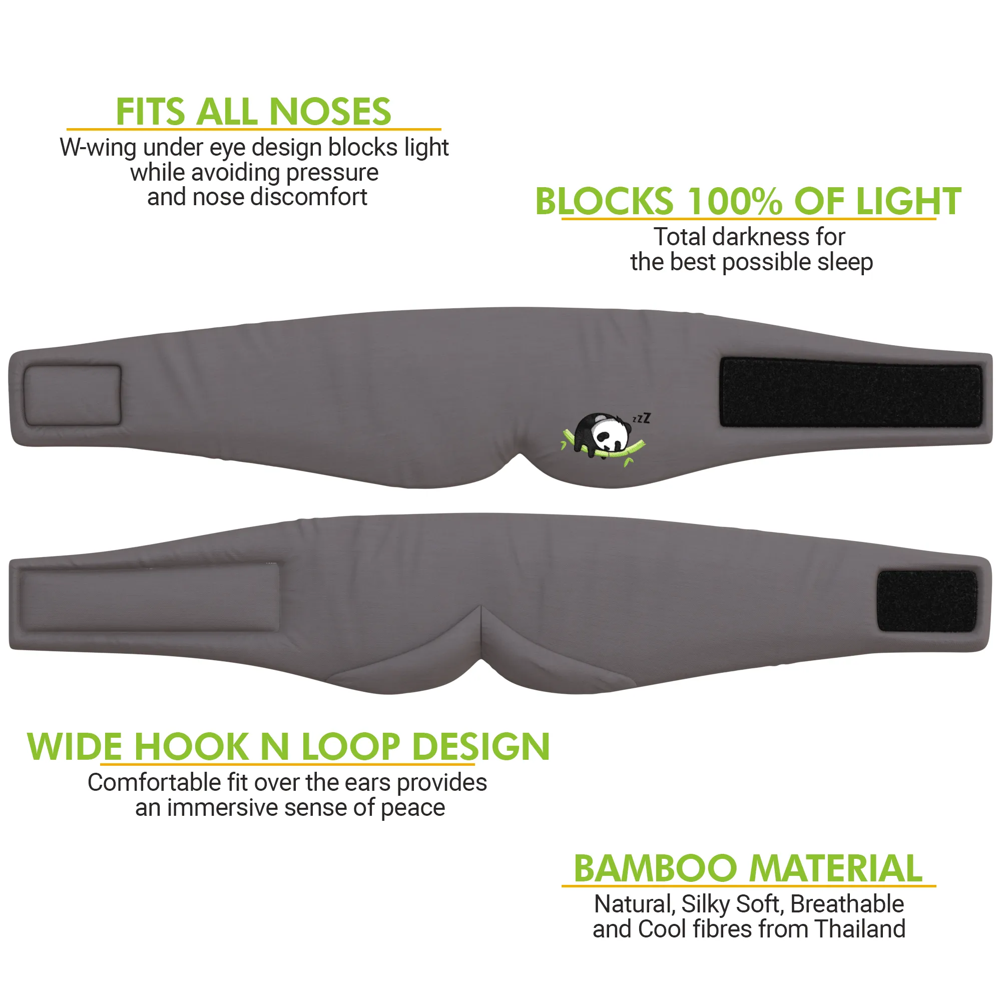 Sleepy Panda Sleep Mask - Luxuriously Soft & Light Breathable Bamboo Fabric - 100% Blackout - Guaranteed Deepest-Possible Rest