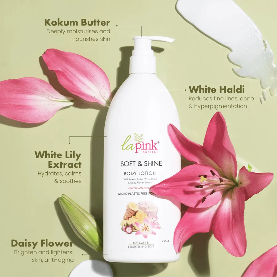 Soft and Shine Body Lotion With White Haldi & Daisy Flower To Enhance Radiance & Reduce Fine Lines