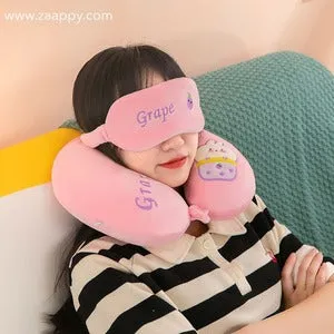 Soft Memory Form Neck Pillow and Sleeping Eye Mask For Travel Purpose | Cute Fruit Printed