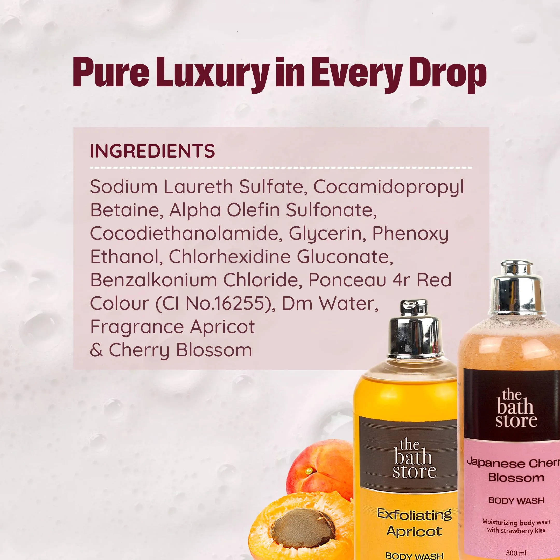 The Bath Store Body Wash Shower Gel Pack of 2 (Exfoliating Apricot   Japanese Cherry Blossom) | Exfoliating Body Wash For Dry Skin & Oily Skin | Tan Removal Body Wash For women & men - (300 * 2) ml
