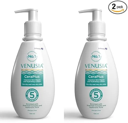 Venusia Ceraplus Lotion for Dry Skin  5 Essential Ceramides for Deep moisturization  barrier repair I With Oat oil  oat extract Hyaluronic Acid I Fragrance free body lotion I100ml