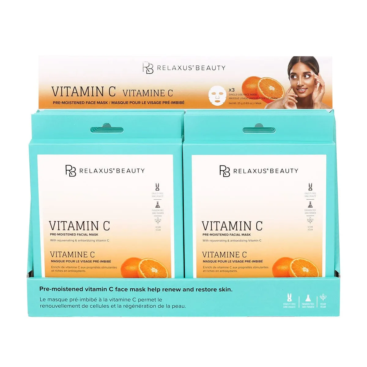 Vitamin C Face Masks (3-Pack) - Displayer of 12