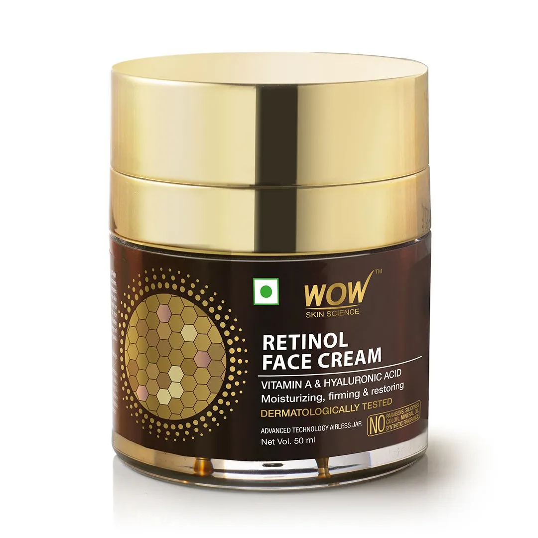 WOW Skin Science Retinol Face Cream - Oil Free, Quick Absorbing - For All Skin Types - No Parabens, Silicones, Color, Mineral Oil & Synthetic Fragrance - 50 ml